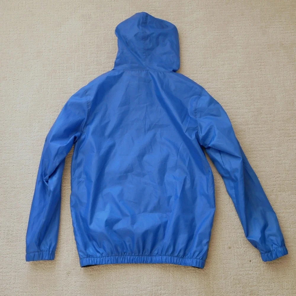 Spyder Mens Blue Black Colorblock Full Zip Hooded Windbreaker Jacket Size Medium